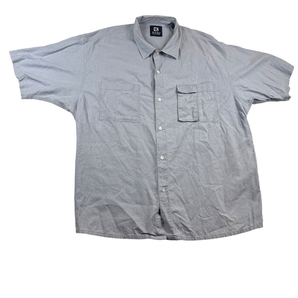 Karl Kani Jeans Co XXL Light Blue Linen Blend Short Sleeve Button Down Shirt Y2K